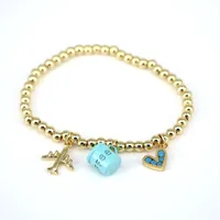 Creative Trend Fun Cute Coffee Cup Airplane Heart Pendant Round Bead Bracelet sku image 3