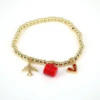 Creative Trend Fun Cute Coffee Cup Airplane Heart Pendant Round Bead Bracelet sku image 4