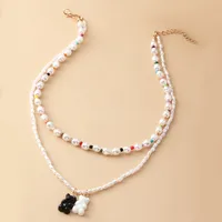European And American Little Bear Pendant Female Pearl Beads Necklace Female main image 2