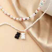 European And American Little Bear Pendant Female Pearl Beads Necklace Female main image 3