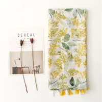 Bali Yarn Cotton Fruit Green Bright Yellow Leaf Printing Tassel Scarf Shawl main image 2