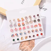 20 Pairs Of Small Daisy Love Earrings Set Fashion Popular Flower Bee Earrings Wholesale main image 2