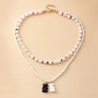 European And American Little Bear Pendant Female Pearl Beads Necklace Female sku image 1