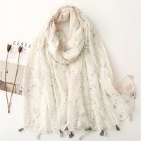 Bali Yarn Cotton Fruit Green Bright Yellow Leaf Printing Tassel Scarf Shawl sku image 7