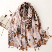 Bali Yarn Cotton Fruit Green Bright Yellow Leaf Printing Tassel Scarf Shawl sku image 3