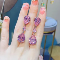 New Moissan Diamond Drop Earrings Female Fashion Colorful Diamond Copper Earrings sku image 1