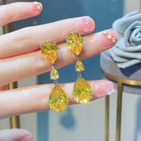 New Moissan Diamond Drop Earrings Female Fashion Colorful Diamond Copper Earrings sku image 2
