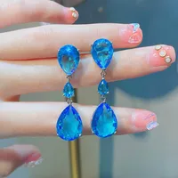 New Moissan Diamond Drop Earrings Female Fashion Colorful Diamond Copper Earrings sku image 3