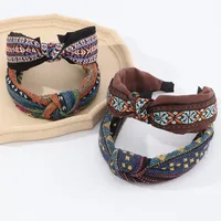 Hair Accessories Knotted Fabric Ethnic Broad-brim Retro Plaid Hairpin Headband main image 2