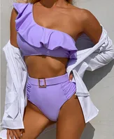 Simple Ladies Solid Color Ruffle Split Swimsuit Sexy Bikini main image 1