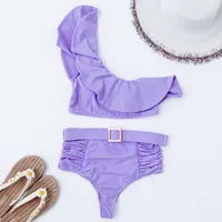 Simple Ladies Solid Color Ruffle Split Swimsuit Sexy Bikini main image 4