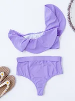 Simple Ladies Solid Color Ruffle Split Swimsuit Sexy Bikini main image 5