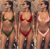 Fashion Simple Steel Support Split Bikini Solid Color Swimsuit Bikini main image 1