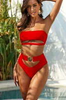 Fashion Metal Buckle Women's Swimsuit Tube Top Bandage Bikini sku image 5