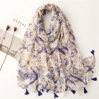 Bali Yarn Cotton Fruit Green Bright Yellow Leaf Printing Tassel Scarf Shawl sku image 1