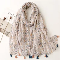 Bali Yarn Cotton Fruit Green Bright Yellow Leaf Printing Tassel Scarf Shawl sku image 2
