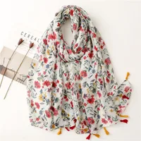 Bali Yarn Cotton Fruit Green Bright Yellow Leaf Printing Tassel Scarf Shawl sku image 4
