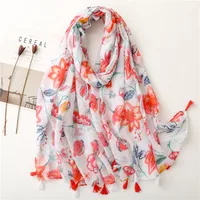 Bali Yarn Cotton Fruit Green Bright Yellow Leaf Printing Tassel Scarf Shawl sku image 8
