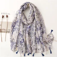 Bali Yarn Cotton Fruit Green Bright Yellow Leaf Printing Tassel Scarf Shawl sku image 10
