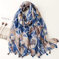 Bali Yarn Cotton Fruit Green Bright Yellow Leaf Printing Tassel Scarf Shawl sku image 11