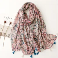 Bali Yarn Cotton Fruit Green Bright Yellow Leaf Printing Tassel Scarf Shawl sku image 14