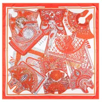 New Style Retro Decorative Printing 90cm Twill Silk Square Scarf main image 2