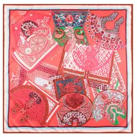 New Style Retro Decorative Printing 90cm Twill Silk Square Scarf main image 1