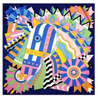 New Style 90cm Twill Silk Square Scarf Striped Horse Head Printing Fashion Scarf Shawl main image 2