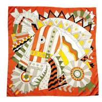 New Style 90cm Twill Silk Square Scarf Striped Horse Head Printing Fashion Scarf Shawl main image 1