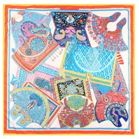 New Style Retro Decorative Printing 90cm Twill Silk Square Scarf sku image 2