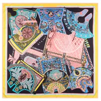 New Style Retro Decorative Printing 90cm Twill Silk Square Scarf sku image 3