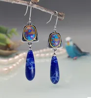 Bohemian Flower Color Turquoise Gemstone Drop Earrings Swing Earrings main image 1
