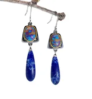 Bohemian Flower Color Turquoise Gemstone Drop Earrings Swing Earrings main image 5