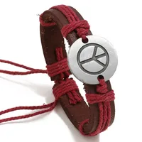 Vintage Woven Hemp Rope Alloy Peace Logo Leather Bracelet Nhpk138929 sku image 4