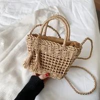 Women's Small Spring&summer Straw Solid Color Vacation Bucket String Straw Bag main image 2
