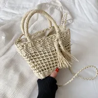 Women's Small Spring&summer Straw Solid Color Vacation Bucket String Straw Bag main image 1