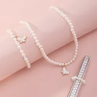 Korean Style Butterfly Pearl Necklace Bracelet Ring main image 1