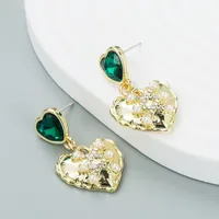 European And American Fashion Fight Color Rhinestone Cocktail Heart Alloy Pearl Earrings main image 2