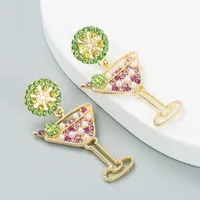 European And American Fashion Fight Color Rhinestone Cocktail Heart Alloy Pearl Earrings main image 3