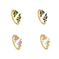 Fashion Geometric Diamond Leaf 18k Gold Ring Small Personality Open Ring Female main image 1