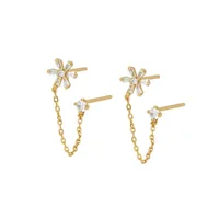 S925 Silver Needle Simple Inlaid Zircon Flower Earrings main image 1