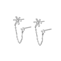 S925 Silver Needle Simple Inlaid Zircon Flower Earrings main image 5