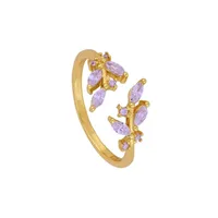 Fashion Geometric Diamond Leaf 18k Gold Ring Small Personality Open Ring Female sku image 3