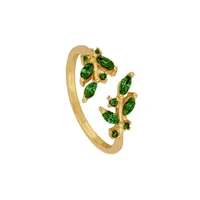 Fashion Geometric Diamond Leaf 18k Gold Ring Small Personality Open Ring Female sku image 4