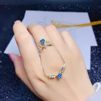 New Angel Wing Necklace Heart-shaped Blue Topaz Color Ring Pendant Copper Set main image 2