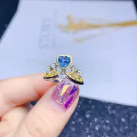 New Angel Wing Necklace Heart-shaped Blue Topaz Color Ring Pendant Copper Set main image 4