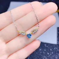 New Angel Wing Necklace Heart-shaped Blue Topaz Color Ring Pendant Copper Set main image 5