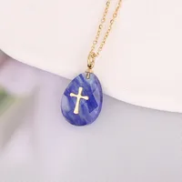 Natural Stone 18K Gold Plated Cross Pendant main image 1