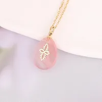Natural Stone 18K Gold Plated Cross Pendant main image 2