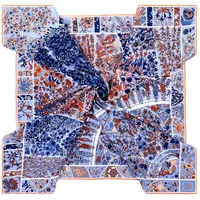 New Style 90cm Twill Silk Square Scarf Geometric Floral Print Silk Scarf Shawl main image 2